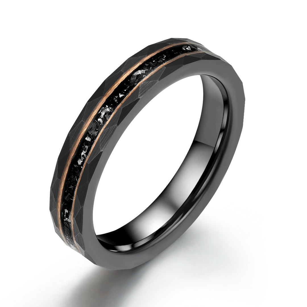 Black Hammered Tungsten Meteorite Women's Wedding Band 4MM - Rings By Pristine