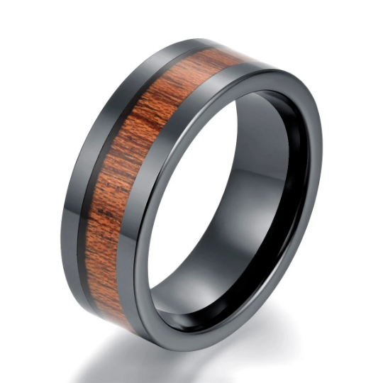 Rose Wood Black Ceramic Wedding Band 8MM - Rings By Pristine