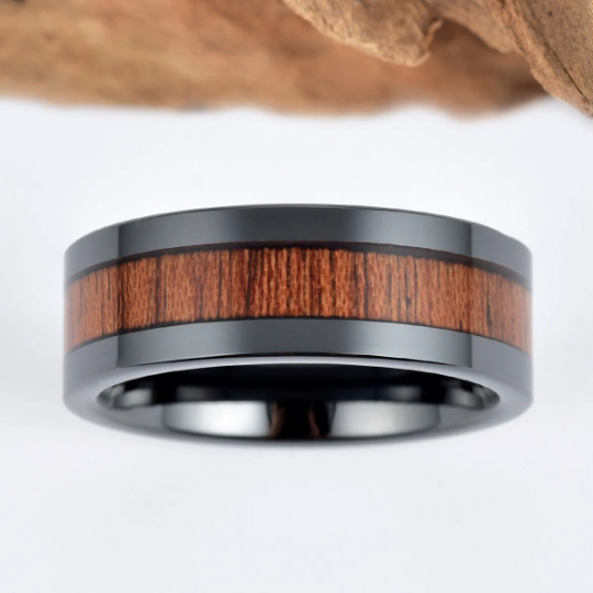 Rose Wood Black Ceramic Wedding Band 8MM - Rings By Pristine