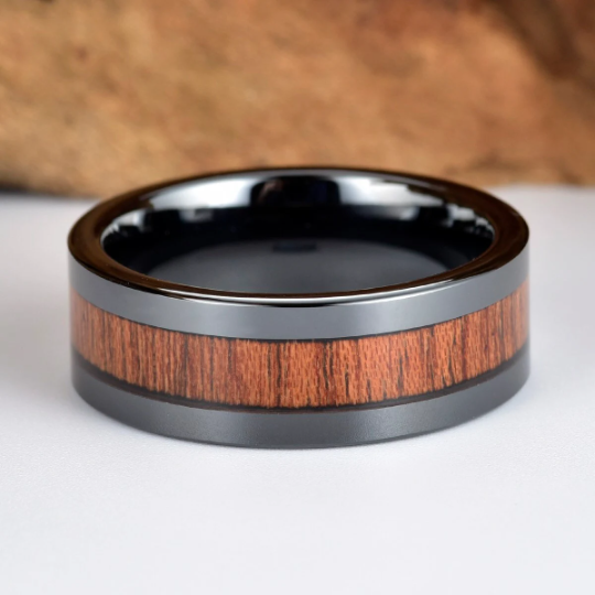Rose Wood Black Ceramic Wedding Band 8MM - Rings By Pristine