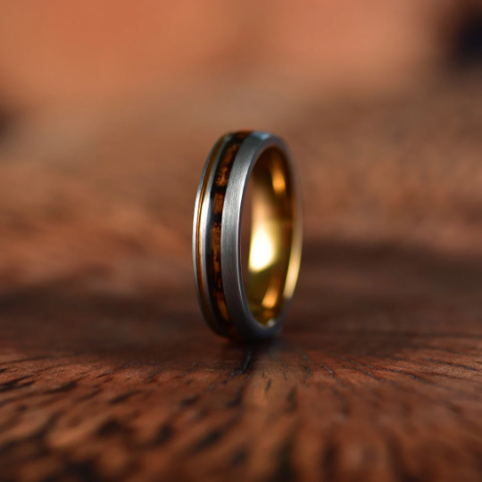 Whiskey Barrel Brushed Tungsten Women's Wedding Band 4MM - Rings By Pristine