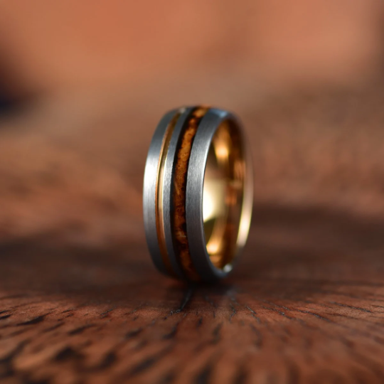 Whiskey Barrel Brushed Tungsten Men's Wedding Band 8MM - Rings By Pristine