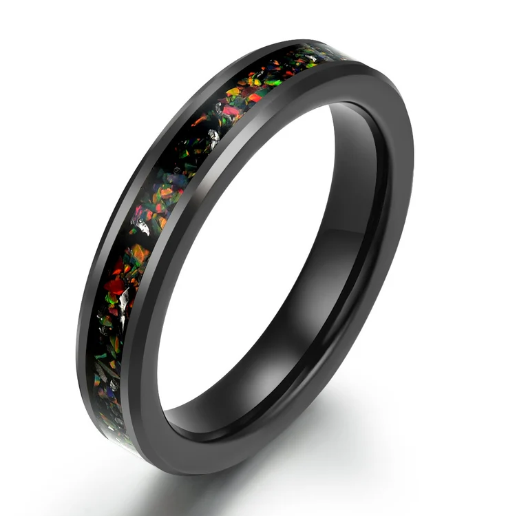 Black Tungsten Crushed Opal Rounded Women's Wedding Band 4MM - Rings By Pristine