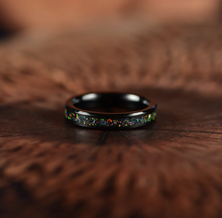 Black Tungsten Crushed Opal Rounded Women's Wedding Band 4MM - Rings By Pristine
