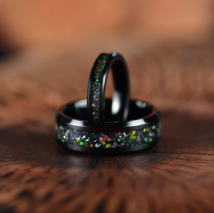 Black Tungsten Crushed Opal Rounded Women's Wedding Band 4MM - Rings By Pristine