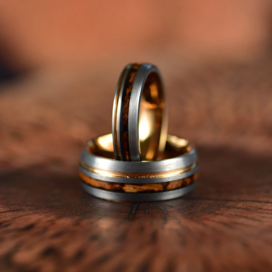 Whiskey Barrel Brushed Tungsten Men's Wedding Band 8MM - Rings By Pristine