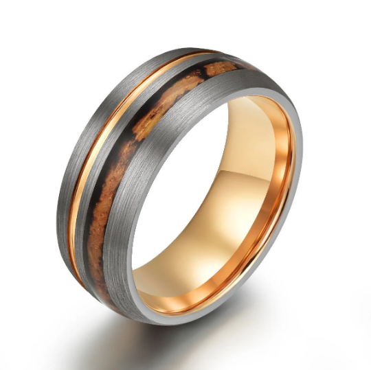 Whiskey Barrel Brushed Tungsten Men's Wedding Band 8MM - Rings By Pristine