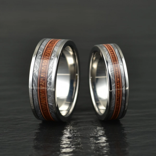 Tungsten Meteorite Whiskey Barrel Guitar String Men's Wedding Band 8MM - Rings By Pristine