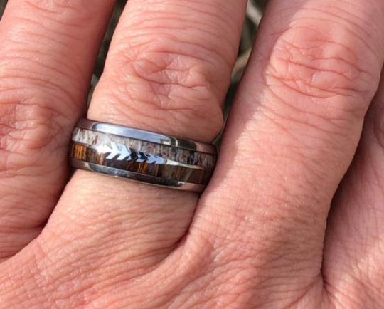 Tungsten Koa Wood Antler Men's Wedding Band 8MM - Rings By Pristine