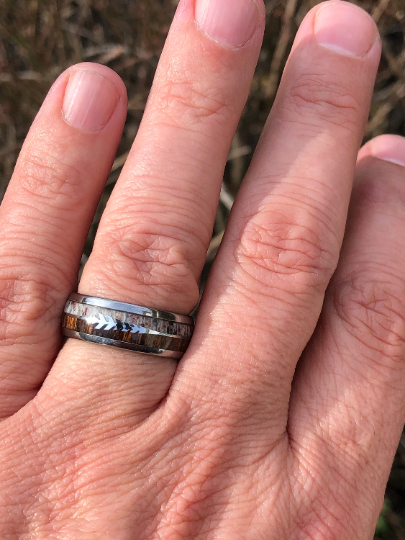 Tungsten Koa Wood Antler Men's Wedding Band 8MM - Rings By Pristine