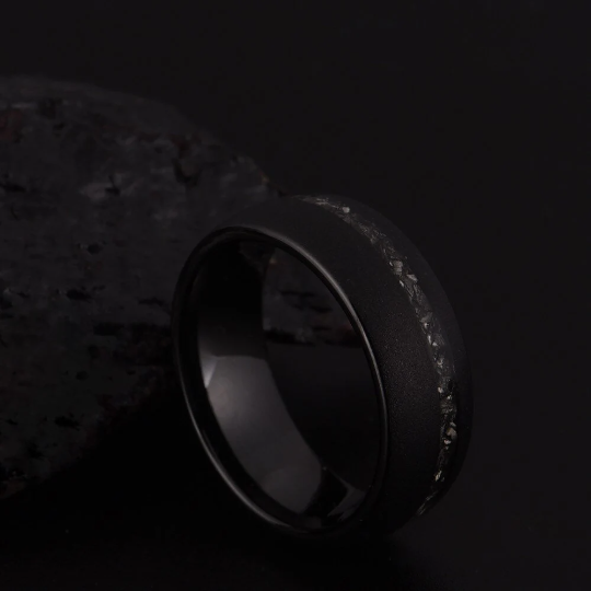 Sandblasted Black Tungsten Crushed Meteorite Men's Wedding Band 8MM - Rings By Pristine