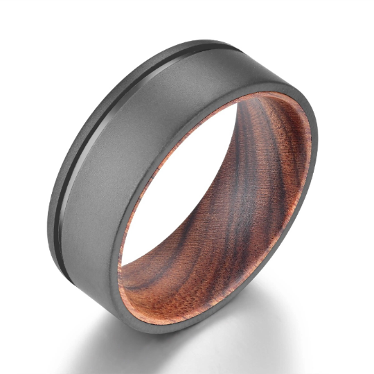 Titanium Iron Wood Men's Wedding Band 8MM - Rings By Pristine