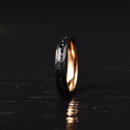 Rose Hammered Tungsten Crushed Meteorite Women's Wedding Band 4MM - Rings By Pristine