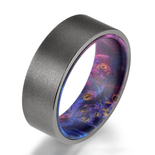 Box Elder Wood Gun Metal Grey Tungsten Men's Wedding Band 8MM - Rings By Pristine