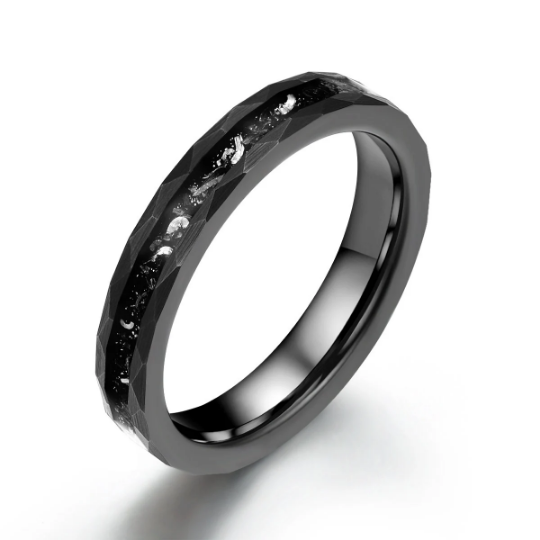 Crushed Meteorite Hammered Tungsten Women's Wedding Band 4MM - Rings By Pristine
