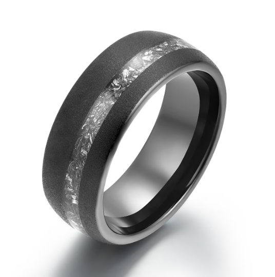 Sandblasted Black Tungsten Crushed Meteorite Men's Wedding Band 8MM - Rings By Pristine