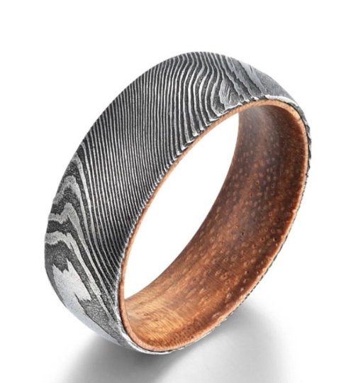 Damascus Koa Wood Men's Wedding Band 8MM - Rings By Pristine