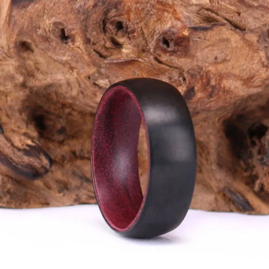 Purple Heart Wood Black Titanium Wedding Band 8MM - Rings By Pristine