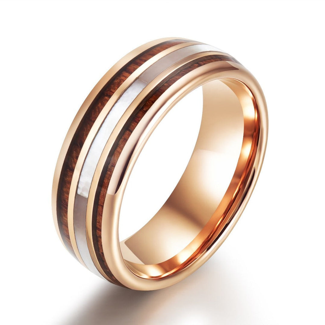 Rose Tungsten Koa Wood Pearl Men's Wedding Band 8MM - Rings By Pristine