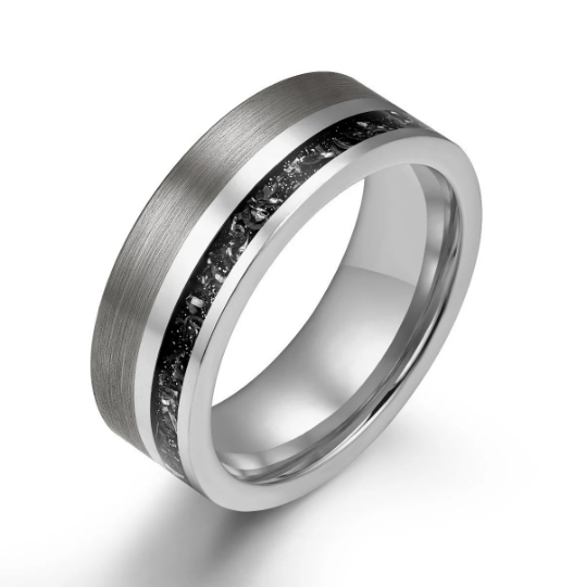 Two Tone Black Tungsten Meteorite Men's Wedding Band 8MM - Rings By Pristine