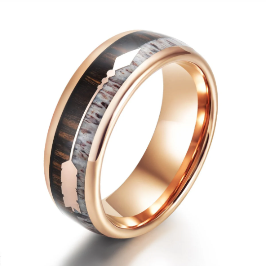 Tungsten Koa Wood Antler Men's Wedding Band 8MM - Rings By Pristine