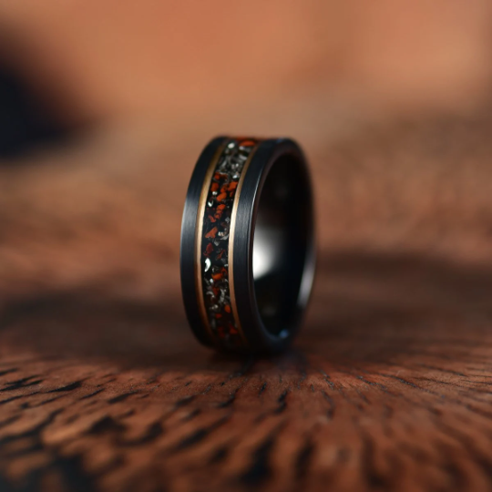 Dinosaur Bone and Meteorite Tungsten Men's Wedding Band 8MM - Rings By Pristine