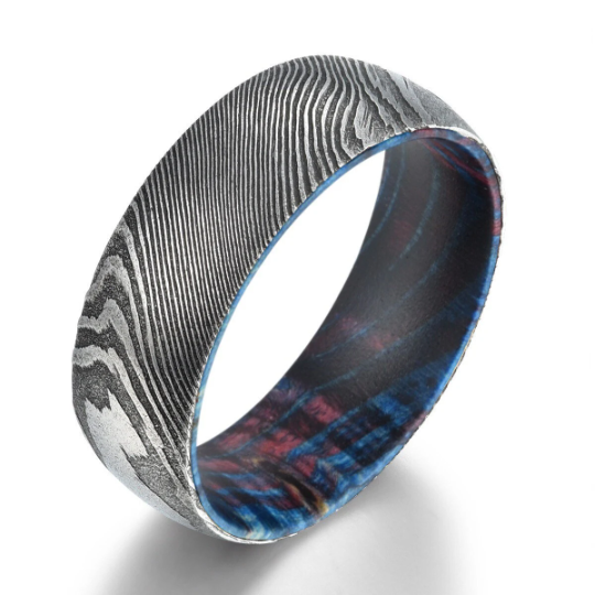 Damascus Box Elder Wood Men's Wedding Band 8MM - Rings By Pristine