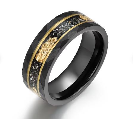 Gold Foil Tungsten and Meteorite Men's Wedding Band 8MM - Rings By Pristine
