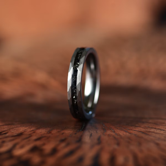 Grey Hammered Tungsten  Meteorite Women's Wedding Band 4MM - Rings By Pristine