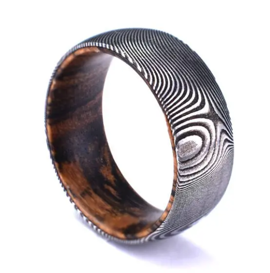 Damascus Snake Wood Men's Wedding Band 8MM - Rings By Pristine