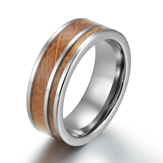Tungsten Whiskey Barrel Wood Men's Wedding Band 8MM - Rings By Pristine