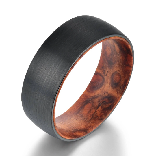 Rose Wood Burl Tungsten Men's Wedding Band 8MM - Rings By Pristine