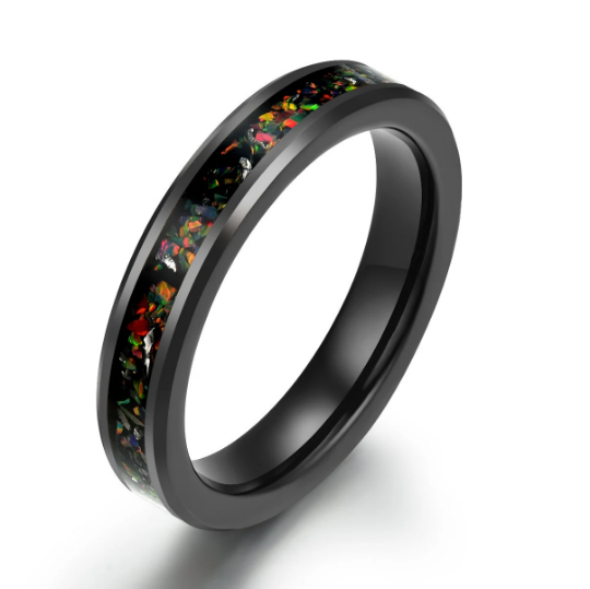 Black Tungsten Crushed Opal Women's Wedding Band 4MM - Rings By Pristine