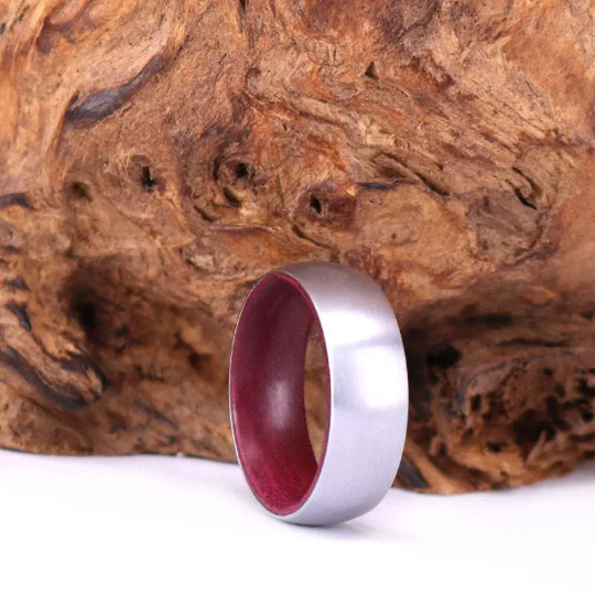 Purple Heart Wood Gun Metal Grey Titanium Wedding Band 8MM - Rings By Pristine