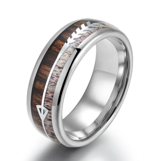 Tungsten Koa Wood Antler Men's Wedding Band 8MM - Rings By Pristine