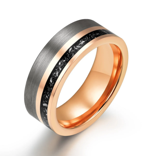 Two Tone Rose Tungsten Meteorite Men's Wedding Band 8MM - Rings By Pristine
