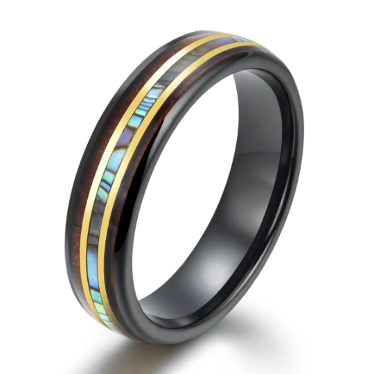 Tungsten Abalone Shell Koa Wood Women's Wedding Band 6MM - Rings By Pristine