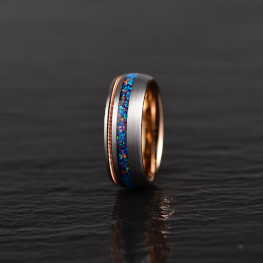 Crushed Opal Rose Tungsten Men's Wedding Band 8MM - Rings By Pristine