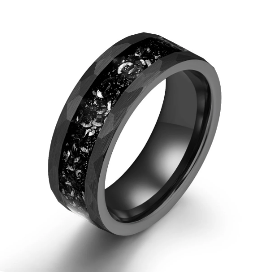 Crushed Meteorite Hammered Tungsten Men's Wedding Band 8MM - Rings By Pristine
