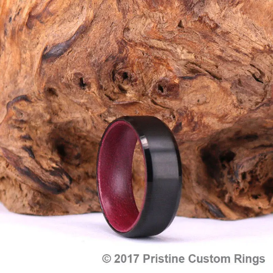 Purple Heart Wood Black Titanium Wedding Band 8MM - Rings By Pristine