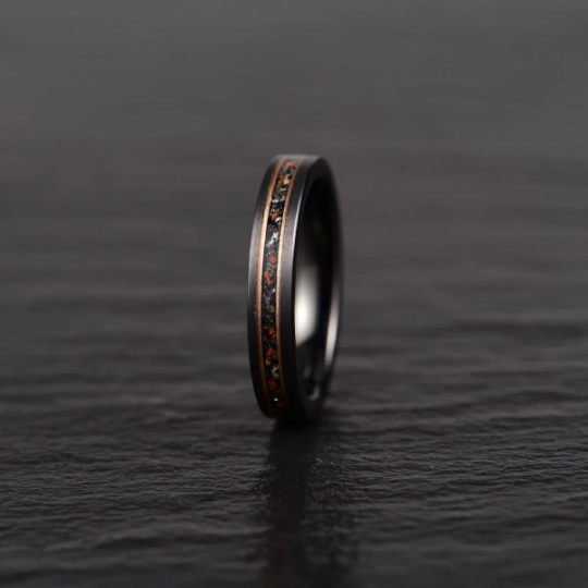 Dinosaur Bone and Meteorite Tungsten Women's Wedding Band 4MM - Rings By Pristine