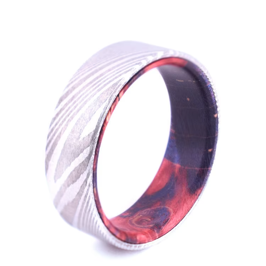 Damascus Box Elder Wood Men's Wedding Band 8MM - Rings By Pristine