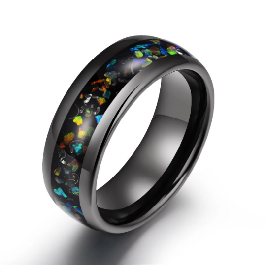 Black Tungsten Crushed Opal Rounded Men's Wedding Band 8MM