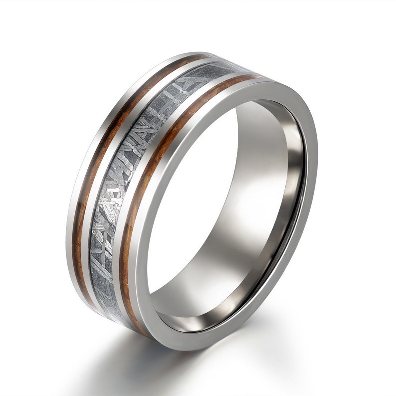 Meteorite Koa Wood Guitar String Men's Wedding Band 8MM - Rings By Pristine