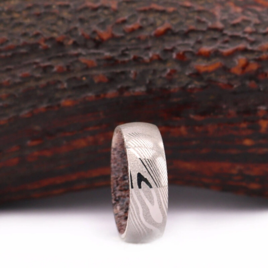 Damascus Antler Men's Wedding Band 8MM - Rings By Pristine