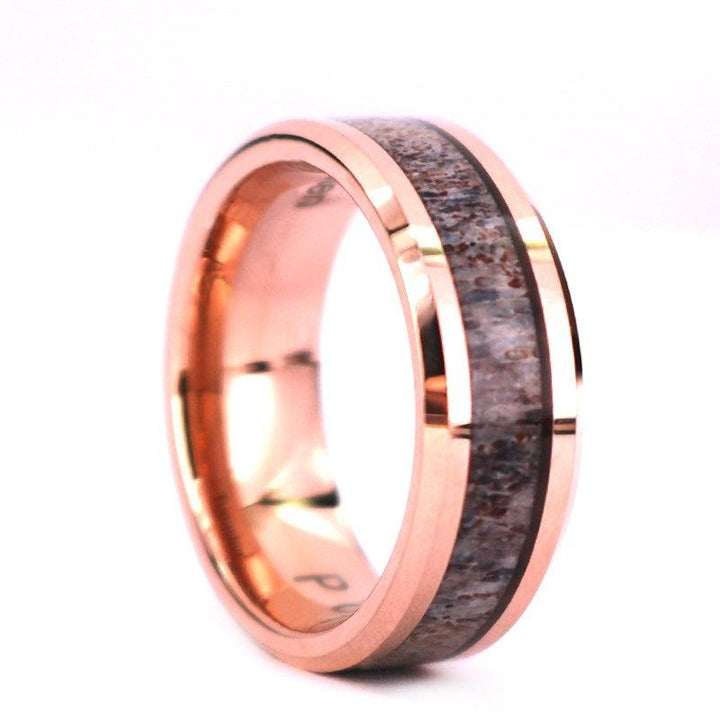 Deer Antler Rose Tungsten Men's Wedding Band 8MM - Rings By Pristine