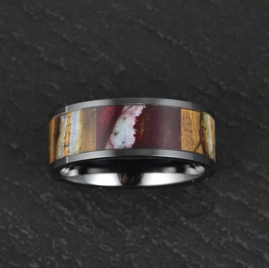 Black Ceramic Mammoth Fossil Men's Wedding Band 8MM - Rings By Pristine