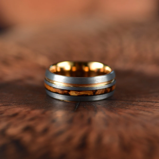Whiskey Barrel Brushed Tungsten Men's Wedding Band 8MM - Rings By Pristine