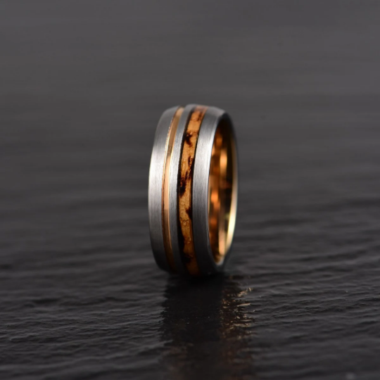 Whiskey Barrel Brushed Tungsten Men's Wedding Band 8MM - Rings By Pristine