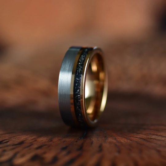 Two Tone Rose Tungsten Meteorite Men's Wedding Band 8MM - Rings By Pristine